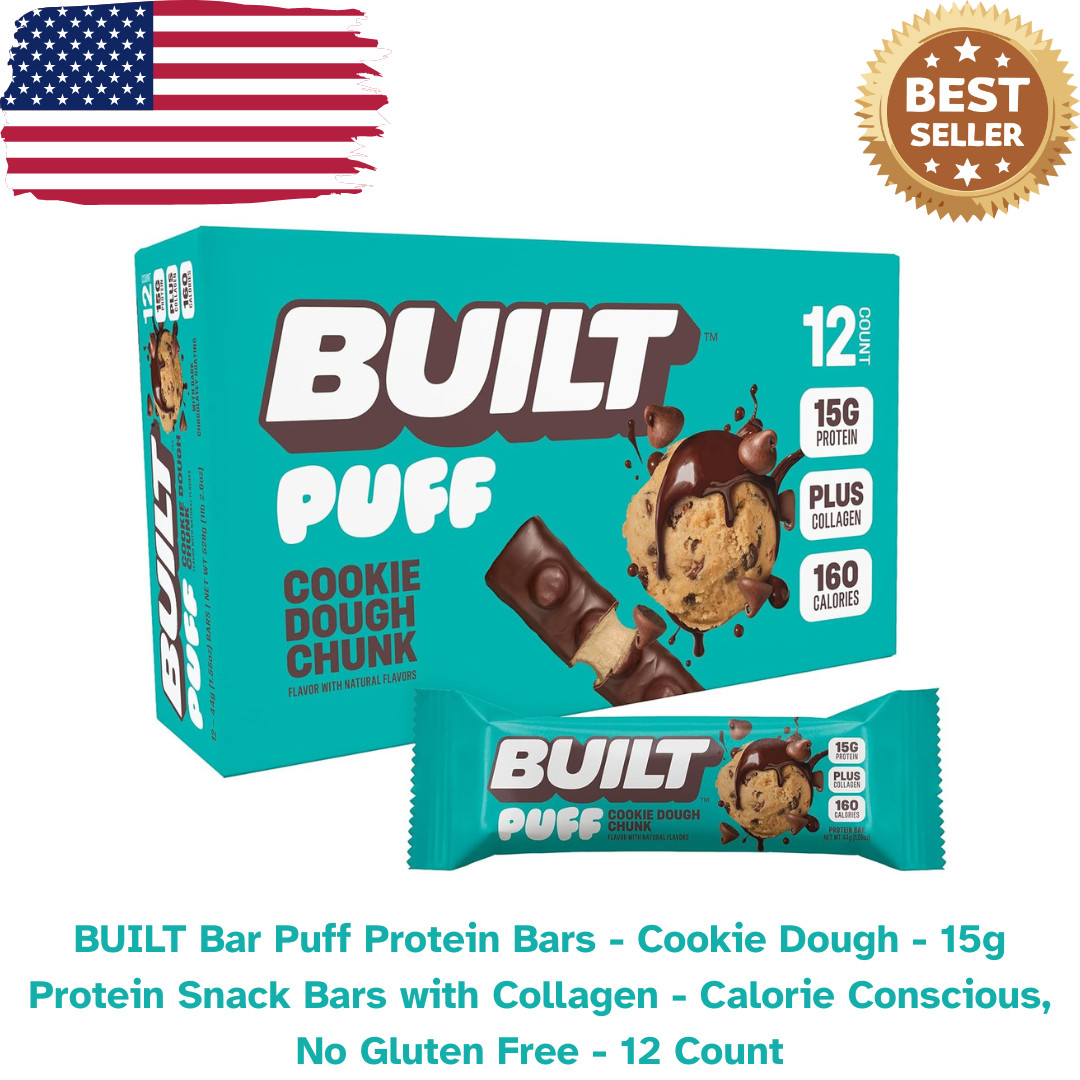 Built Bar Puff Protein Bars, Cookie Dough Chunk Puff,12 Ct.