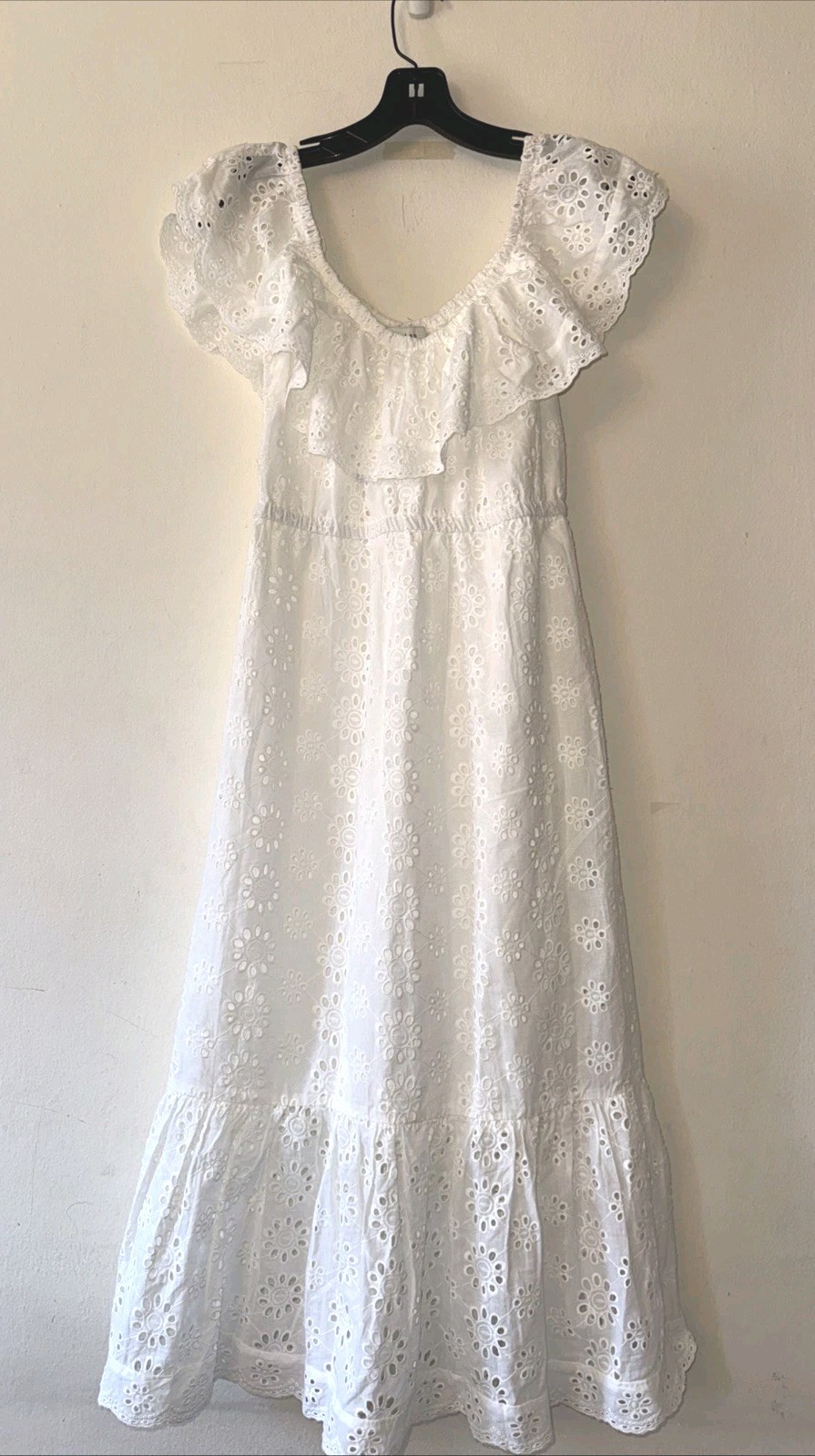 Stellah Women’s White Off Shoulder Ruffle Cotton Dress Summer Boho, Size Small