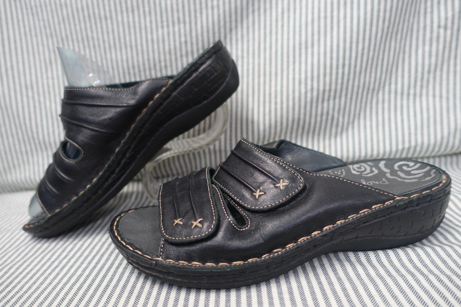PROPET JUNE BLACK LEATHER COMFORT ADJUSTABLE SLIDE SANDALS 7.5W