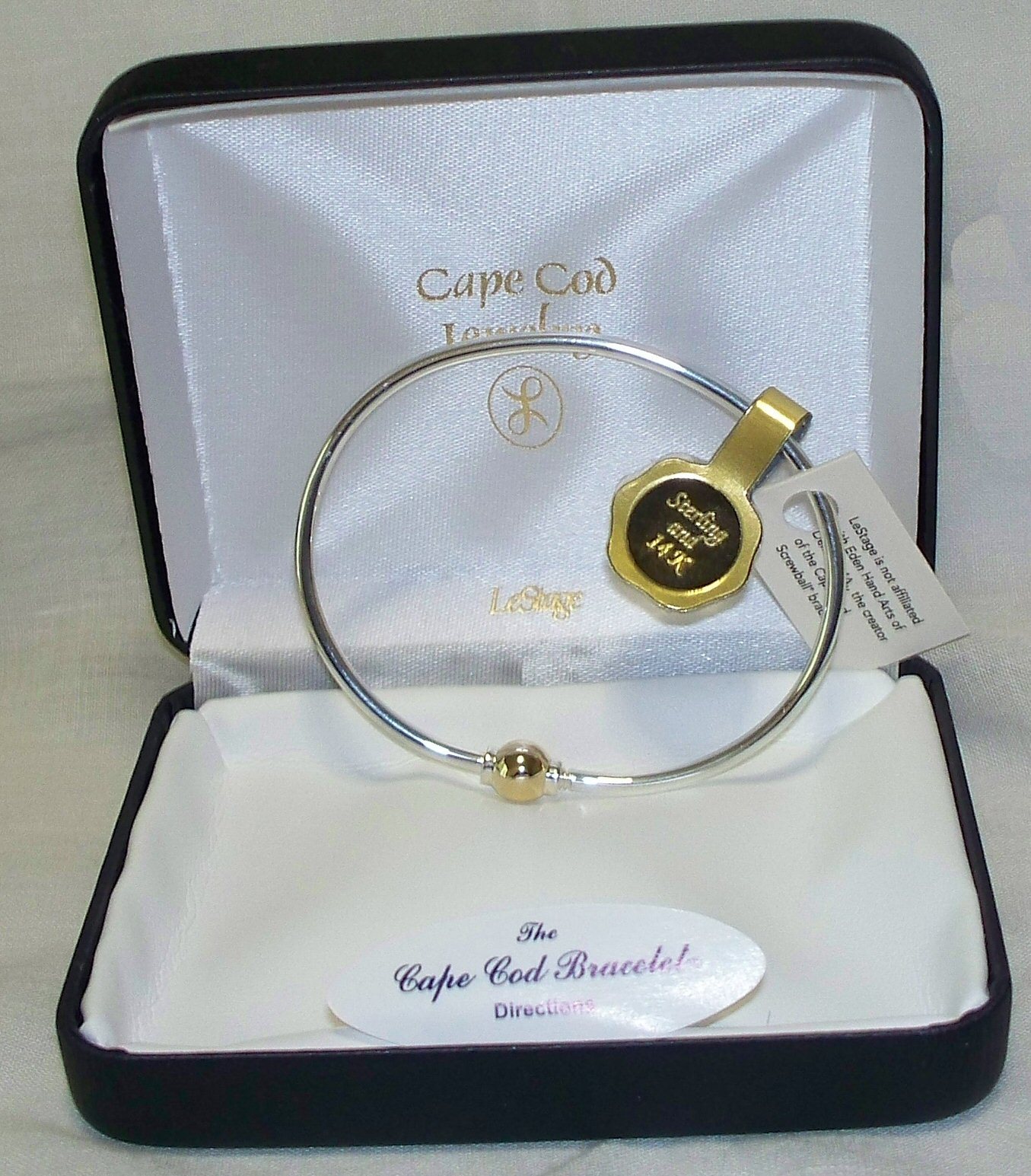 NEW LeStage Cape Cod Bracelet, 14K screwball 925 Silver, 2 tone, made U.S.A. NEW LeStage Cape Cod Bracelet, 14K screwball 925 Silver, 2 tone, made U.S.A.