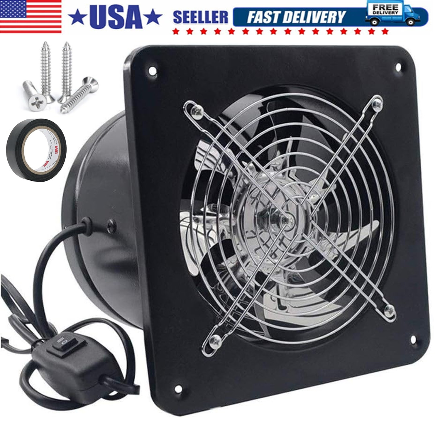 8 inch Exhaust Fan Ventilation Extractor Fan 110V Wall-Mounted Blower Duct Fan