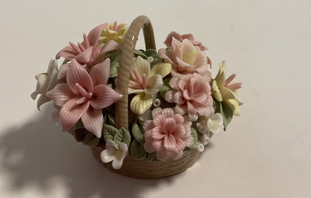 Vintage LLADRO No 4 A Titled a Basket Of Flowers Pink & Yellow  Made In Spain