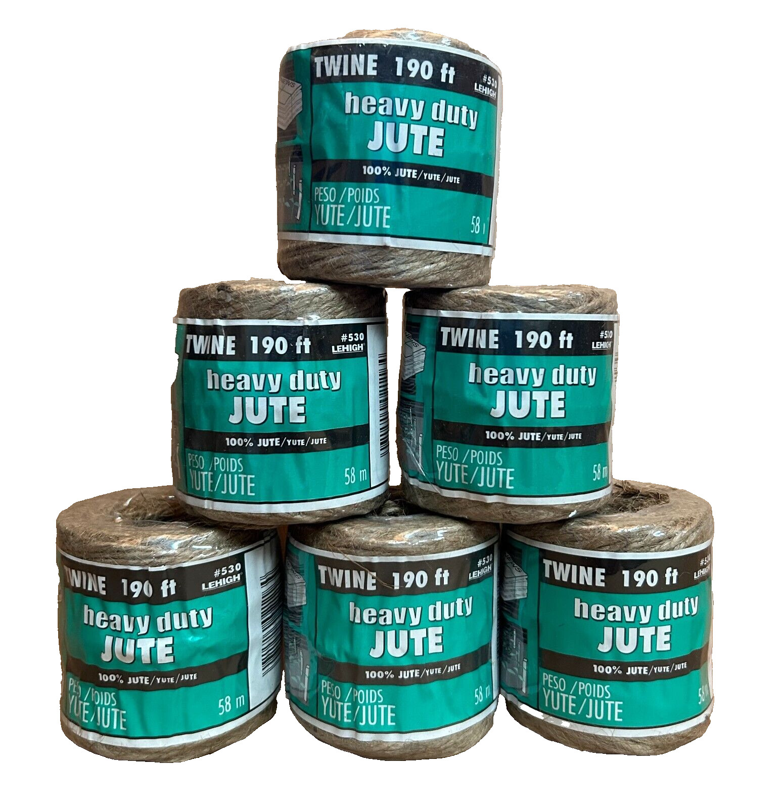 6 Pack of 190 Feet Natural Twisted Jute Twine Cord Craft Rope String Garden