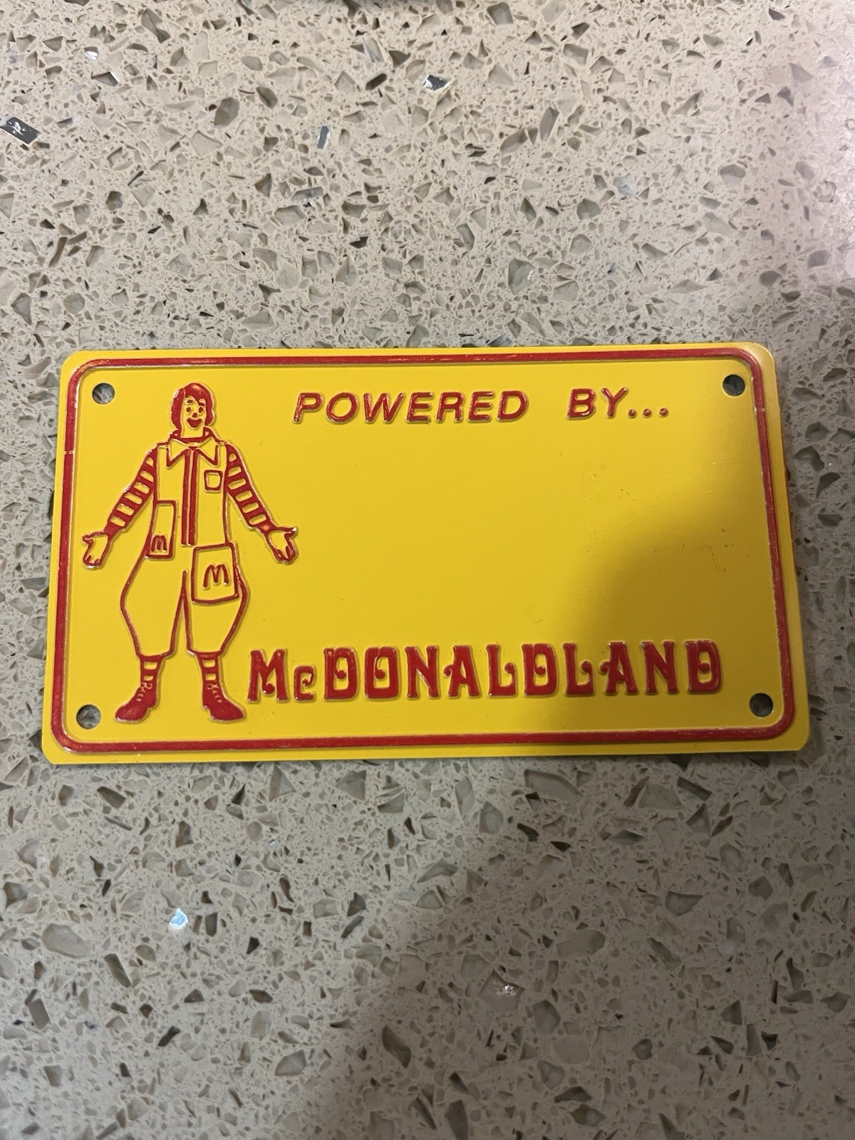 Vintage Ronald Powered by McDonaldland Metal Bicycle License Plate 1970’s