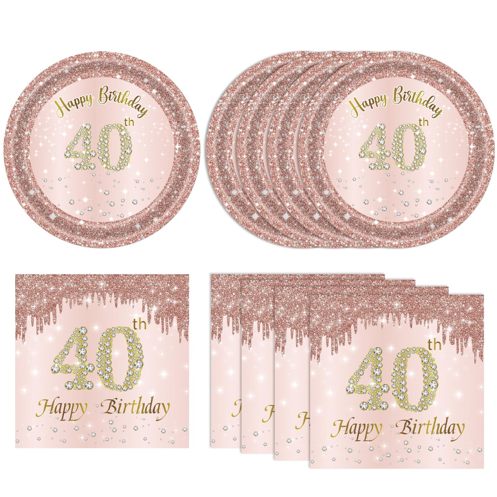 40 PCS 40th Birthday Decorations for Women 40th Birthday Plates and Napkins S...