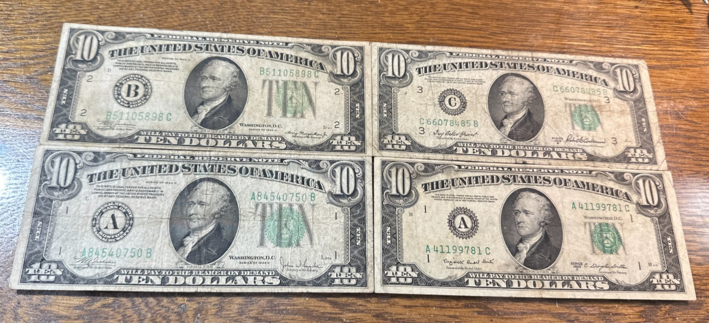 (4) 1934-A&C, 1950-A&B $10 FRN\'s Nice Average Circulated CHRC