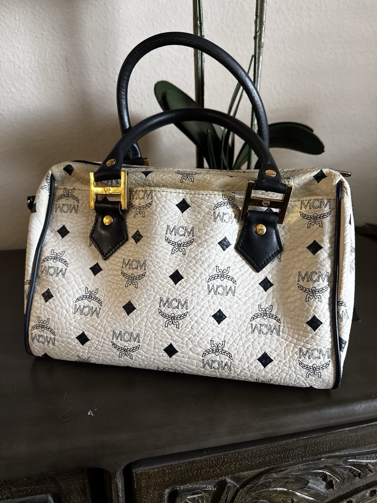 MCM Vicetos Logogram Hand Bag PVC Leather 2way White MCM Vicetos Logogram Hand Bag PVC Leather 2way White