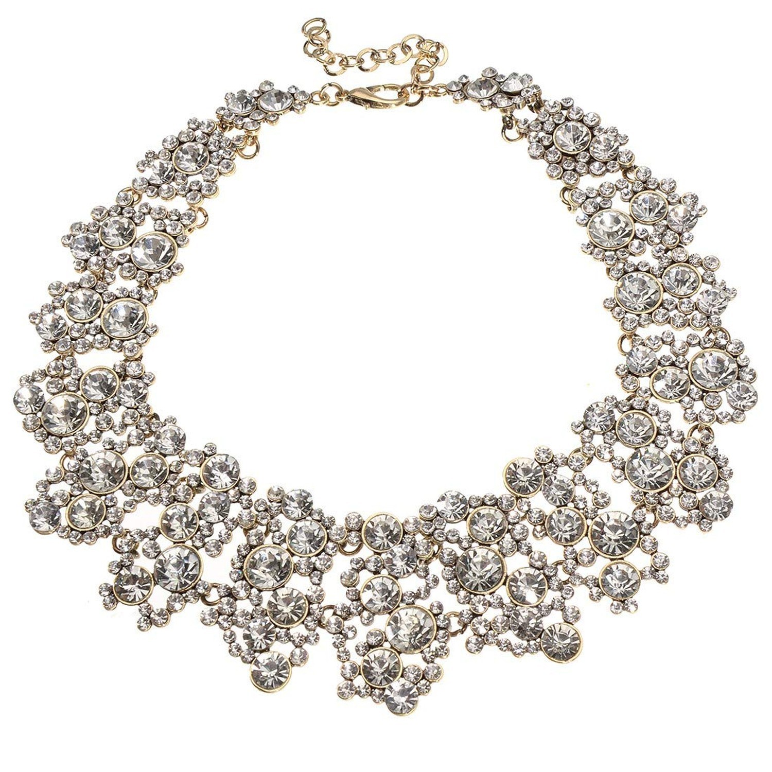 Jerollin Crystal Rhinestone/Pearl Statement Chain Necklace, Vintage Choker Bi...