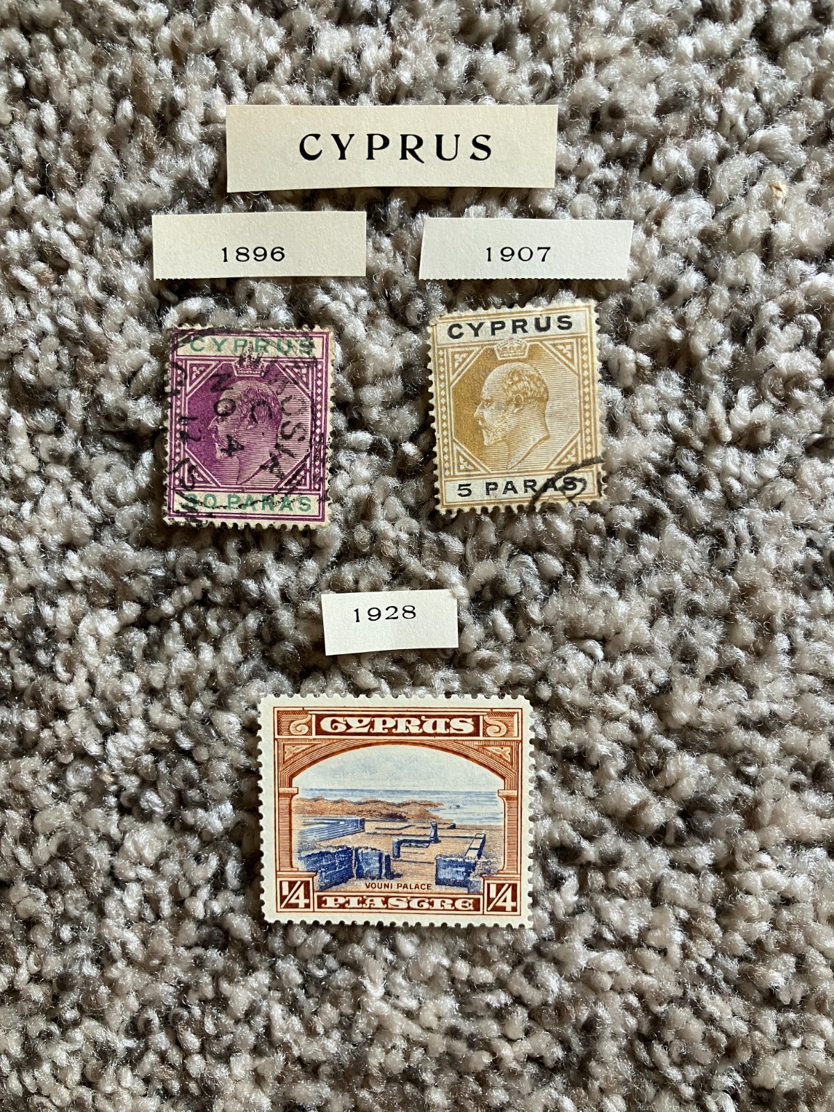 Cyprus Stamps - Set of 3 - 1896, 1907, 1928 - Ruins of Vuoni, King Edward VII Cyprus Stamps - Set of 3 - 1896, 1907, 1928 - Ruins of Vuoni, King Edward VII