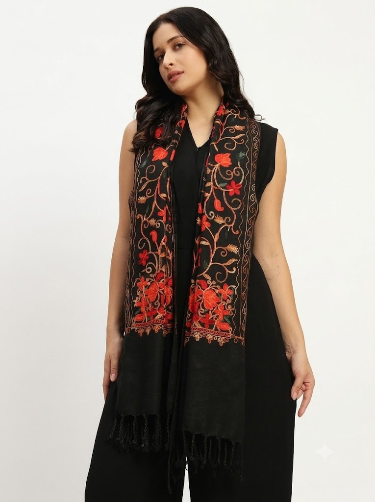 Women Designer Kashmiri Shawl Embroidered Stole Winter Wrap Scarf Pashima