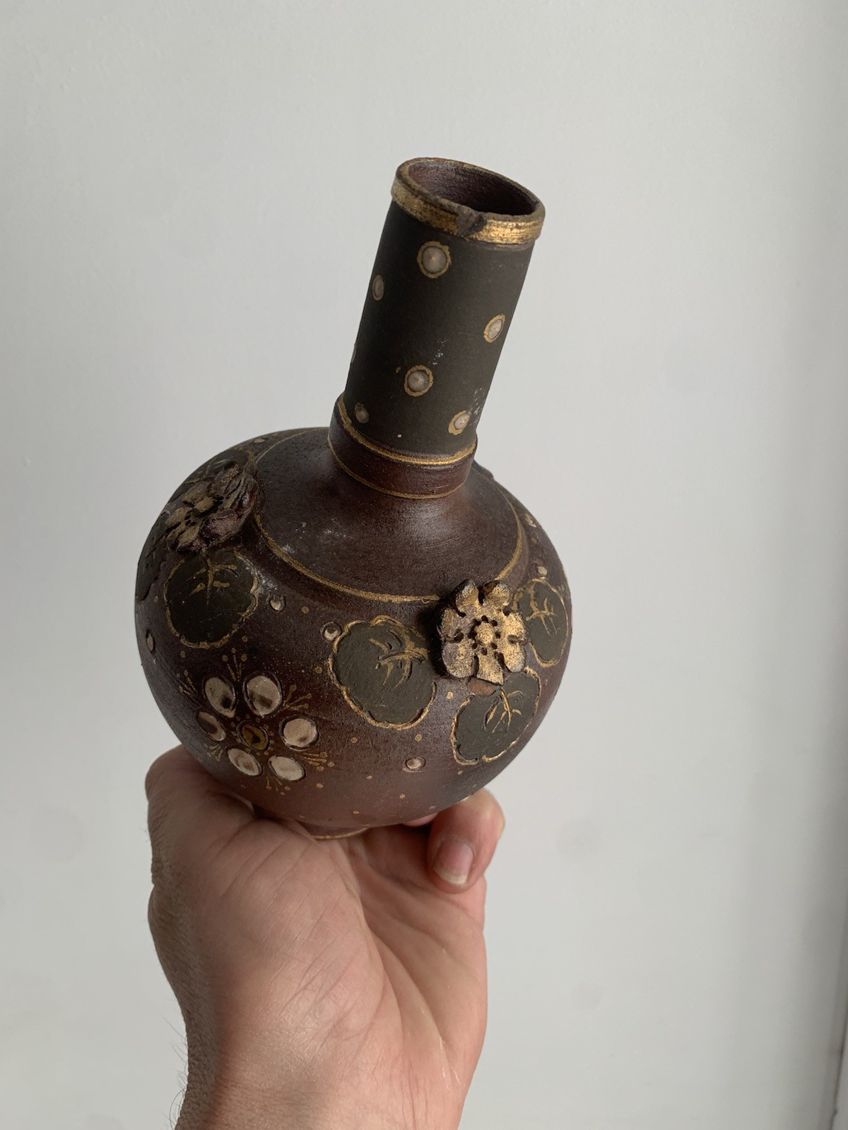 Rare Antique Ernest Chaplet Haviland & Cie 19th Century Ceramic Art Sandstone Vase Brown GOLD