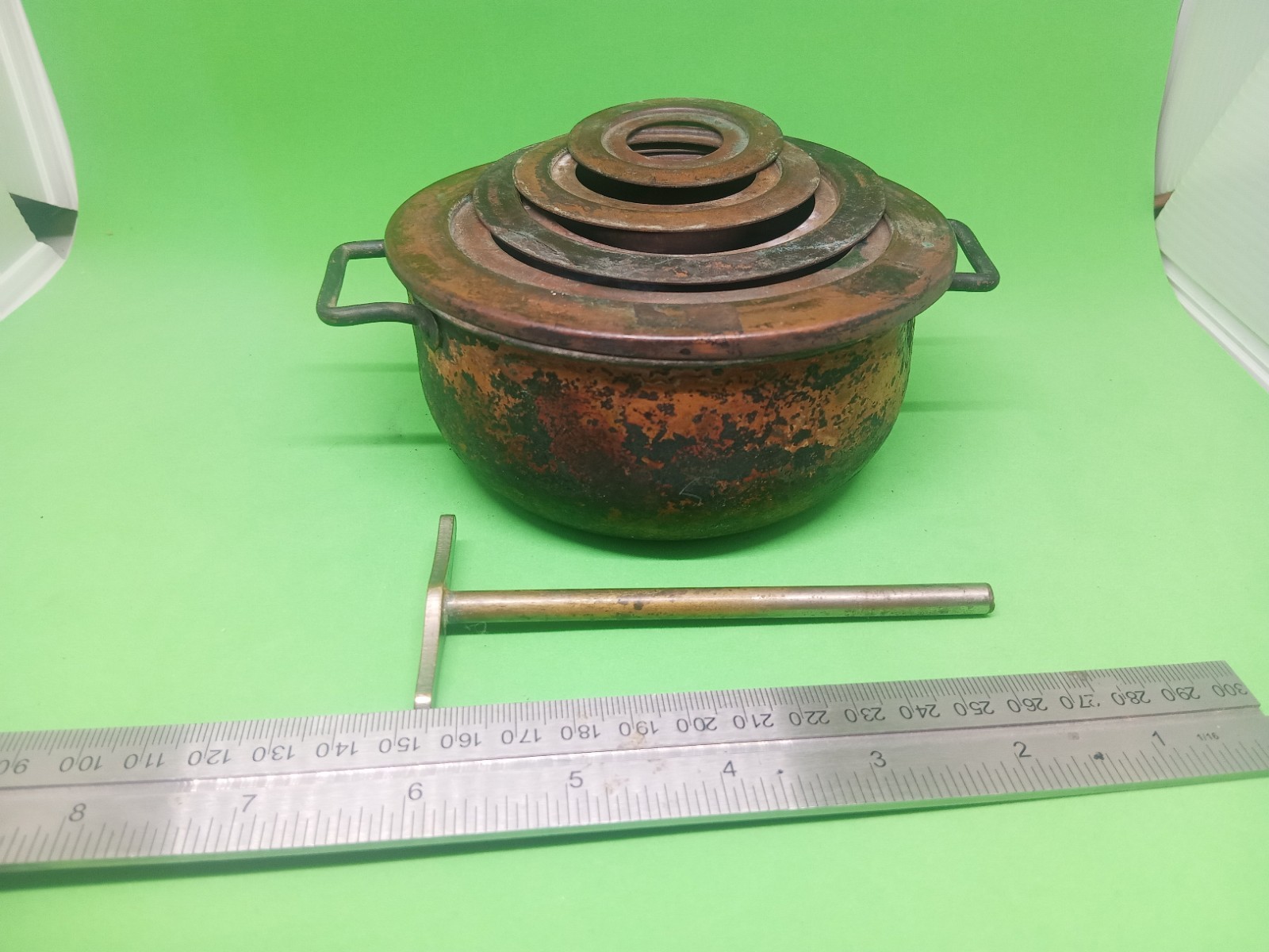 Vintage Copper Lab Steam Water Bath Concentric Rings Brass Pipe 