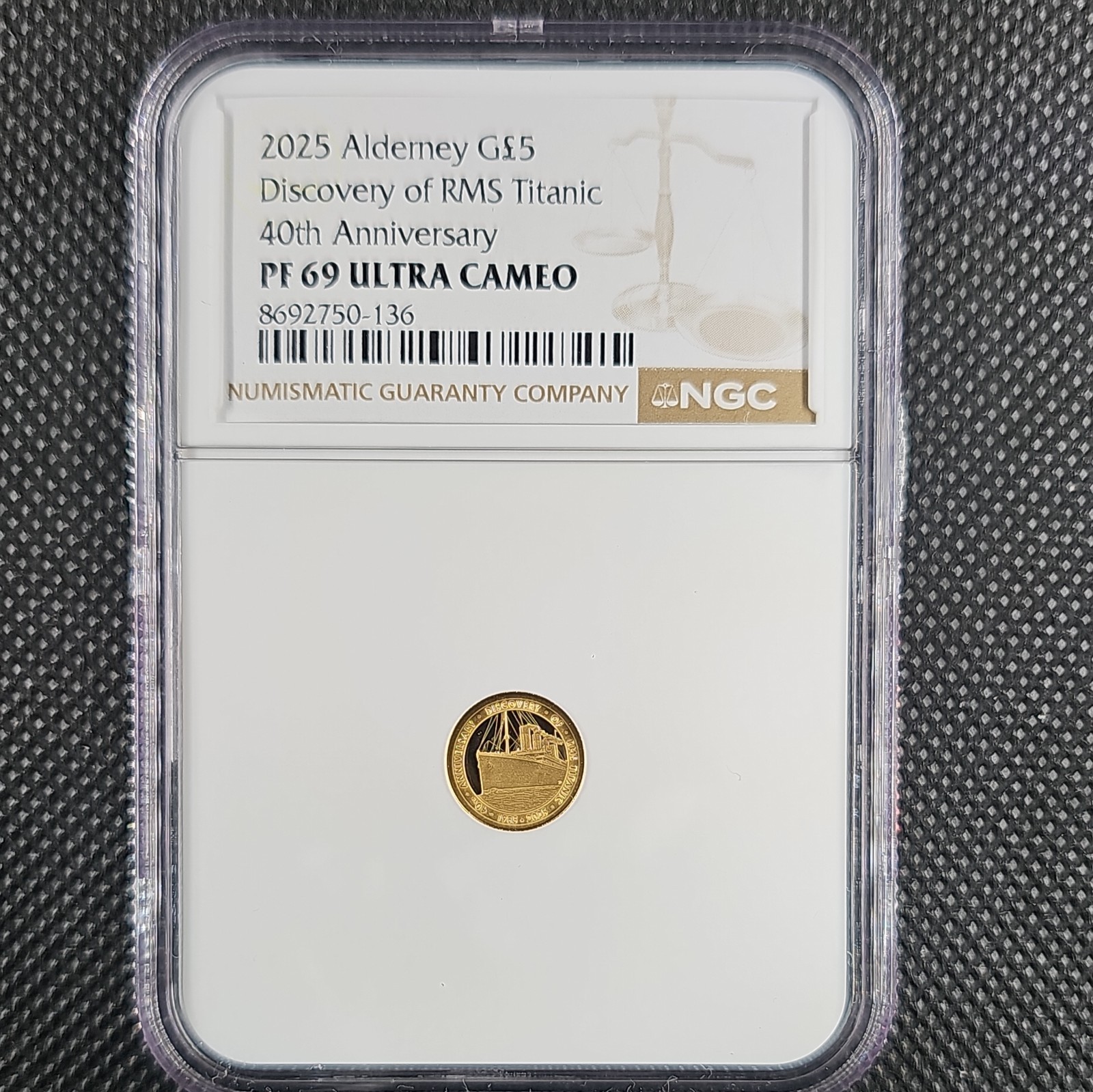 2025 Alderney G£5 Discovery of RMS Titanic 40th Ann. NGC PF69 ULTRA CAMEO 