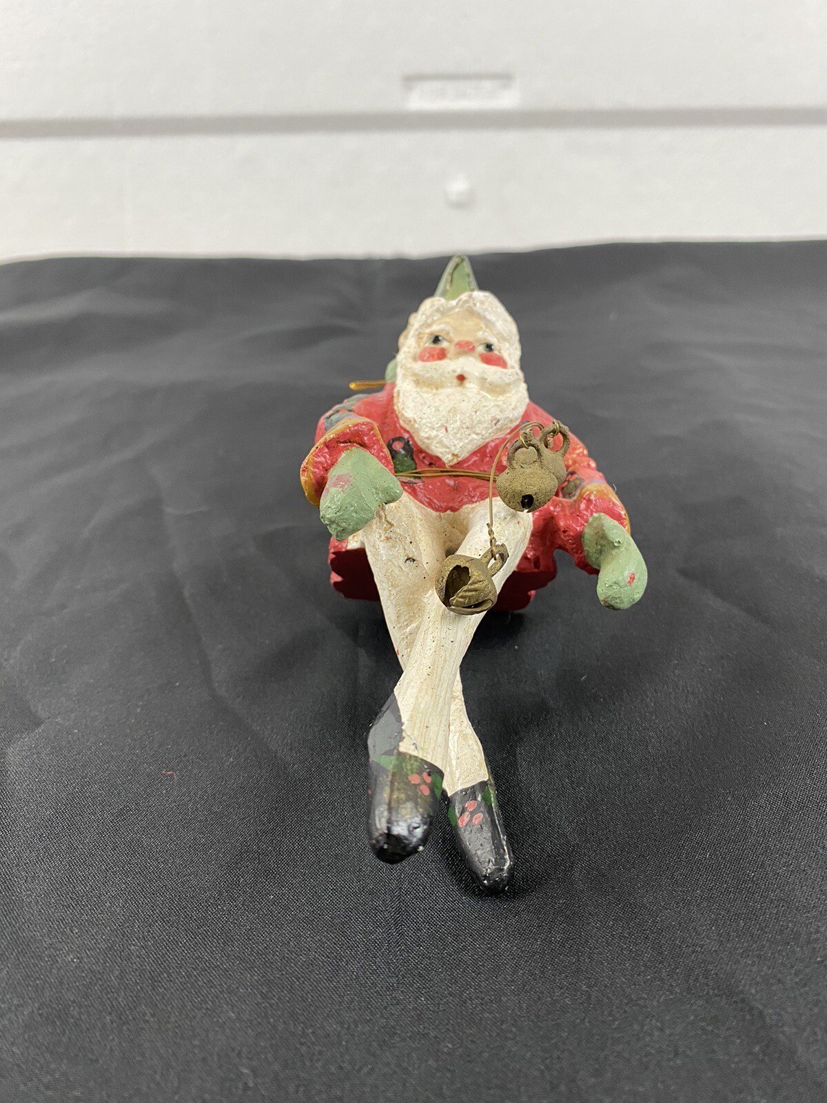 Vtg. 1989 House Of Hatten Seated Santa Gnome Elf W/bells Christmas Ornament 
