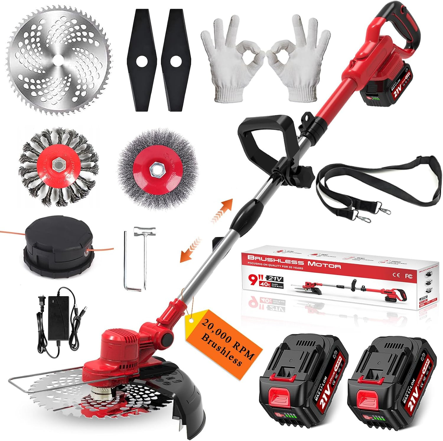 Weed Wacker Cordless String Trimmer, 750W Brushless Motor, Electric Weed Wacker
