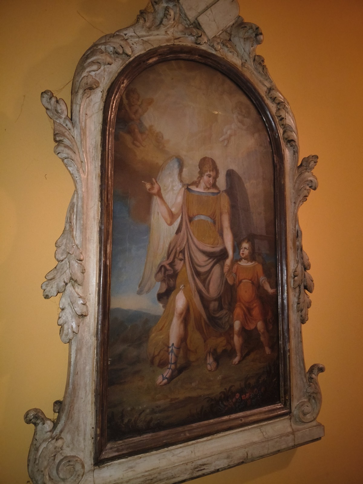 Tobias and Angel in Frame D 17th Century Sacred Art Painting Tobias and Angel in Frame D 17th Century Sacred Art Painting