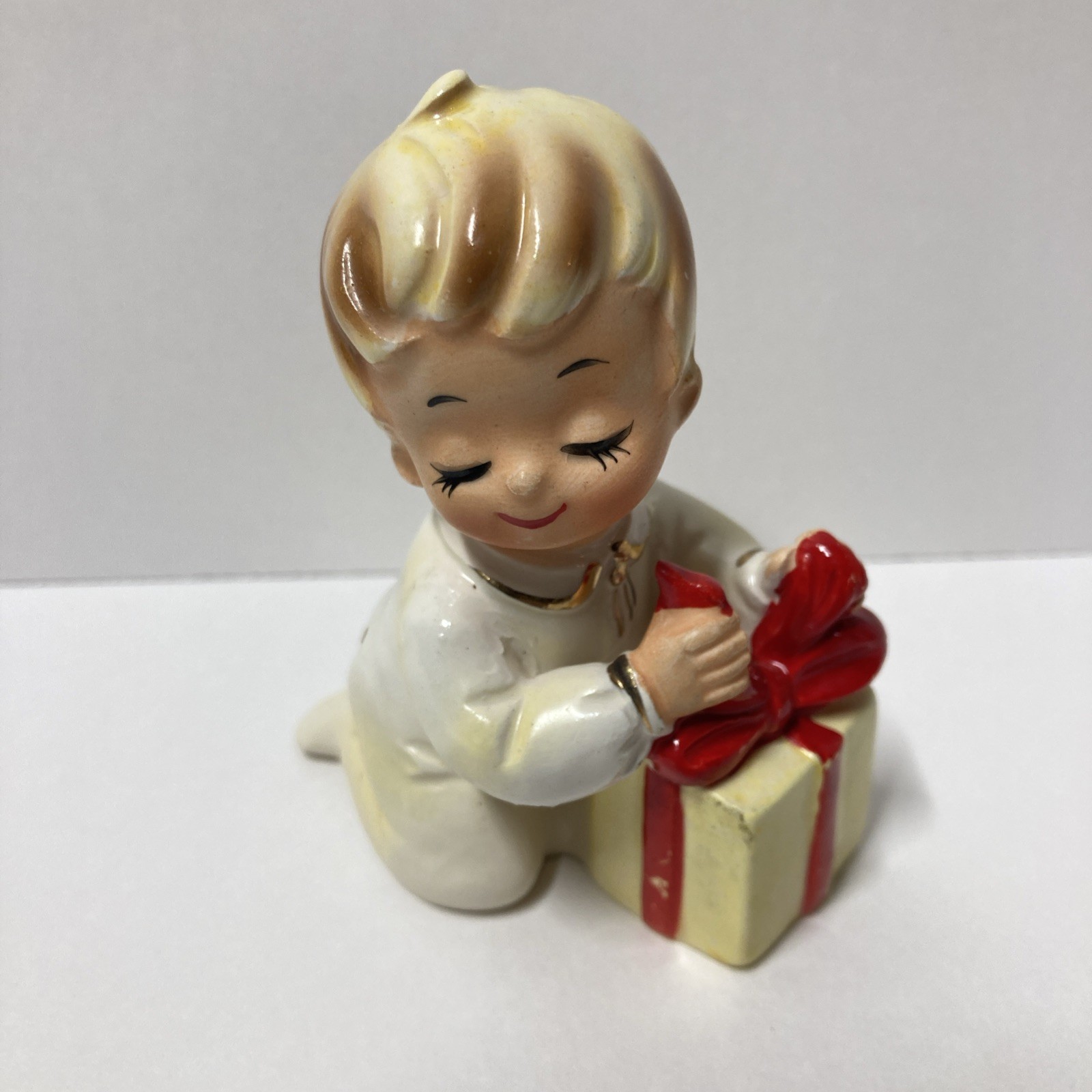 Vtg Josef Originals Bare Bottom Boy Figurine Christmas Present Yellow Pajamas