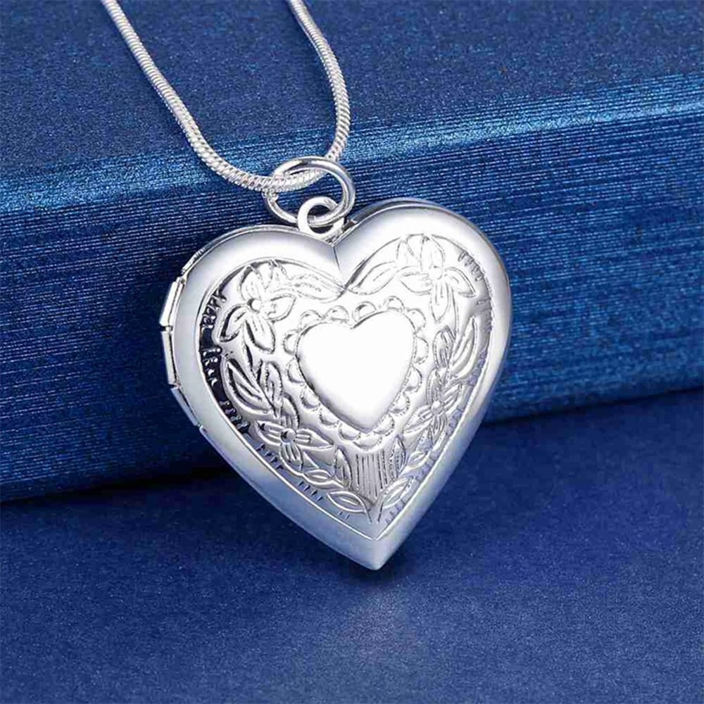 925 Sterling Silver Plated Heart Necklace, Locket Photo Picture Pendant 18 925 Sterling Silver Plated Heart Necklace, Locket Photo Picture Pendant 18