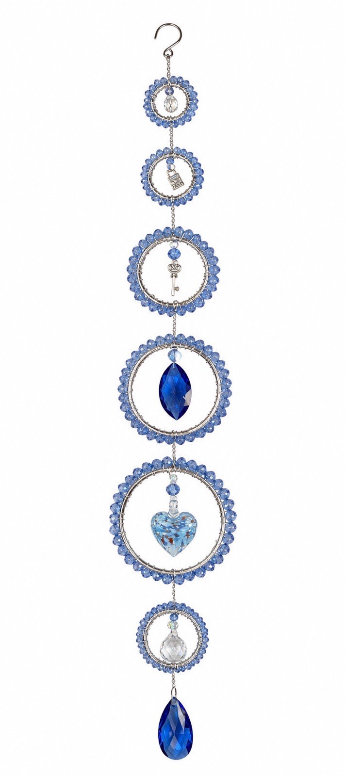 Blue Enchanted Keepsake Crystal Suncatcher 20” Heart Key Window Decor Blue Enchanted Keepsake Crystal Suncatcher 20” Heart Key Window Decor