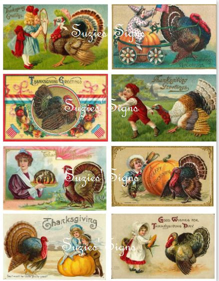 Vintage Thanksgiving Turkey Stickers Reproduced Vintage Postcards 16 Total 