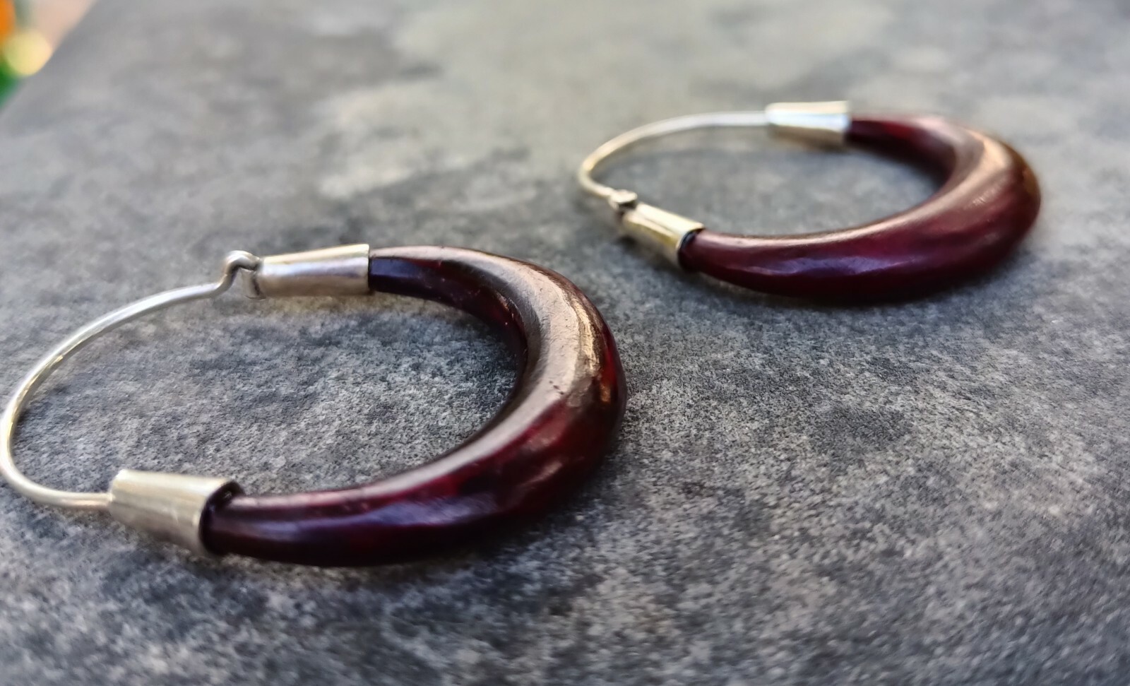 Artisan Crafted Sterling Silver Beautiful Wood Hoop Jewelry Earrings Artisan Crafted Sterling Silver Beautiful Wood Hoop Jewelry Earrings