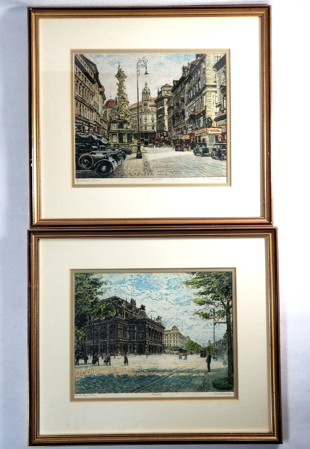 Pair of Austrian Etchings one by Leopold Hoffman Signed In Pencil & other print