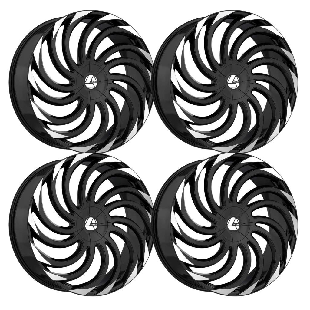 (Set-4) Azara AZA-534 22x8.5 5x112/5x114.3 38mm Black Machined wheels rims 22