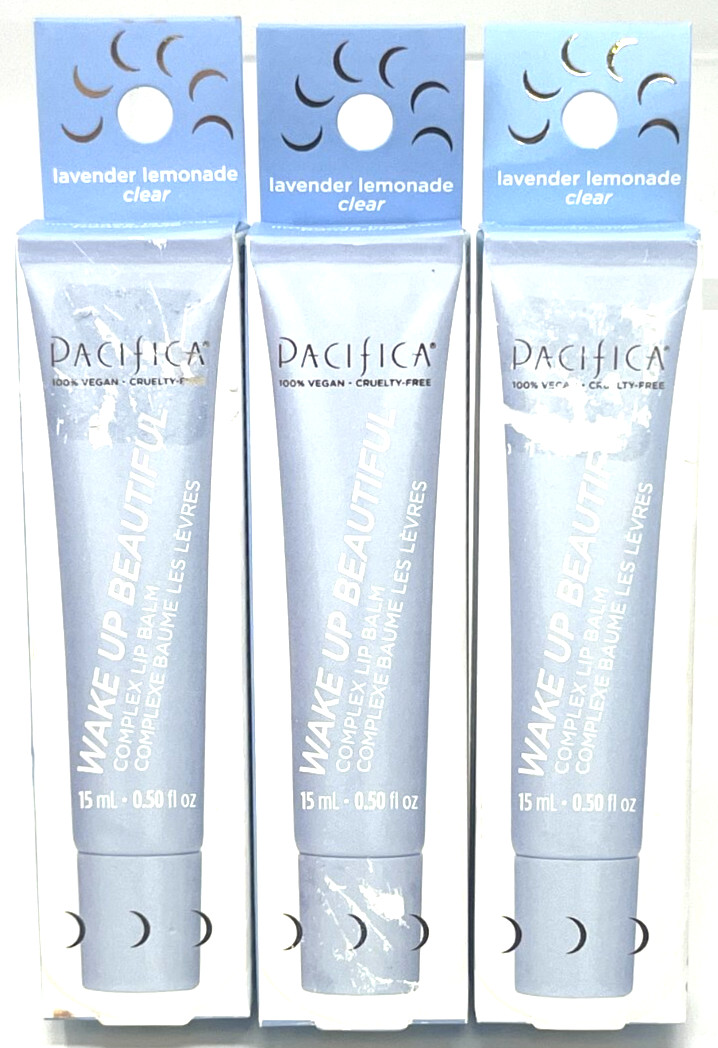 (3) Pacifica Wake Up Beautiful Complex Lip Balm NIP Lavender Lemonade Clear