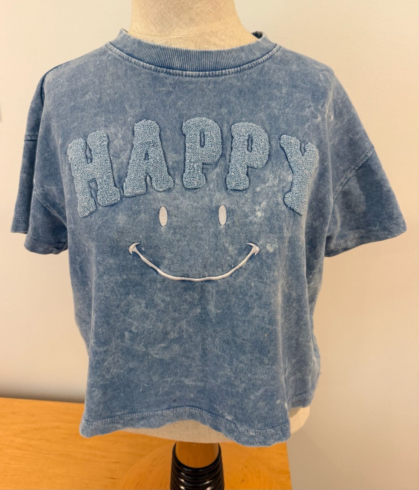 Vintage Havana Happy Smiley Face Acid Wash Blue Short Sleeve Tee Shirt XL Teen Vintage Havana Happy Smiley Face Acid Wash Blue Short Sleeve Tee Shirt XL Teen