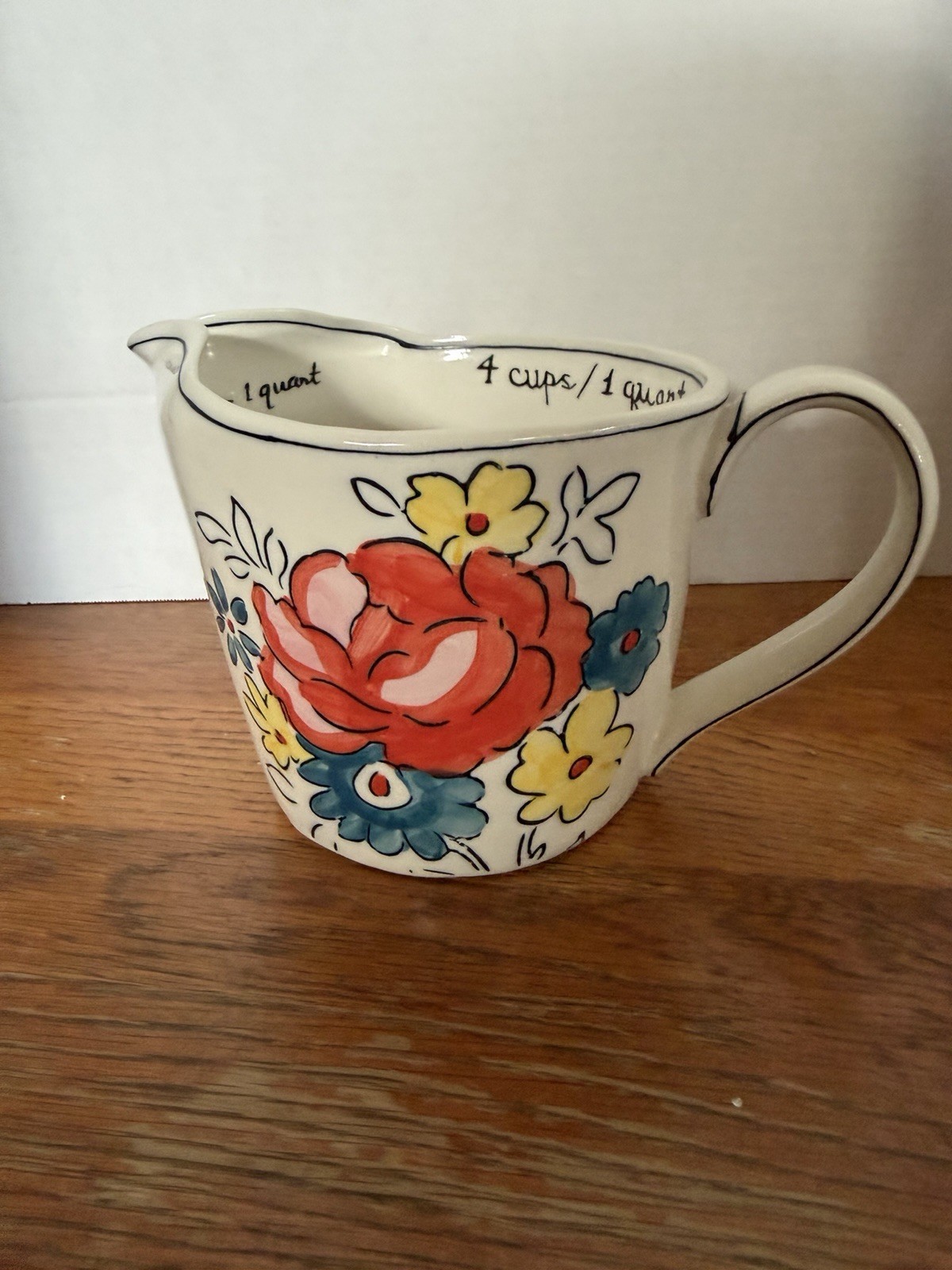 Anthropologie Molly Hatch 4 Cups / 1 Quart  Ceramic Measuring Cup / Pitcher.