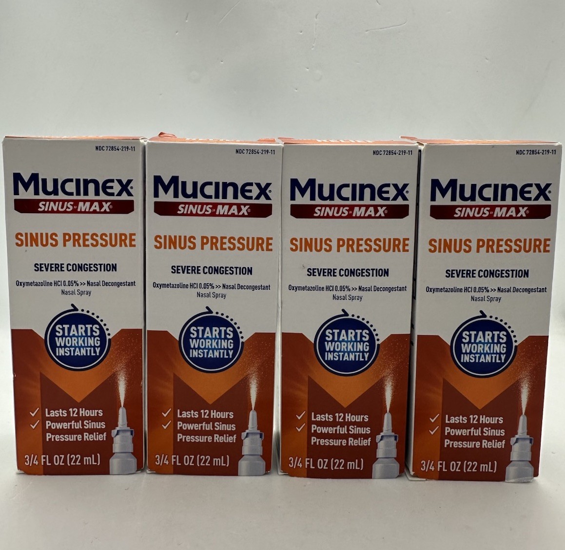 4 Mucinex Sinus Max Sinus Pressure Nasal Spray 3/4 Fl Oz Ea Exp7/27 4 Mucinex Sinus Max Sinus Pressure Nasal Spray 3/4 Fl Oz Ea Exp7/27