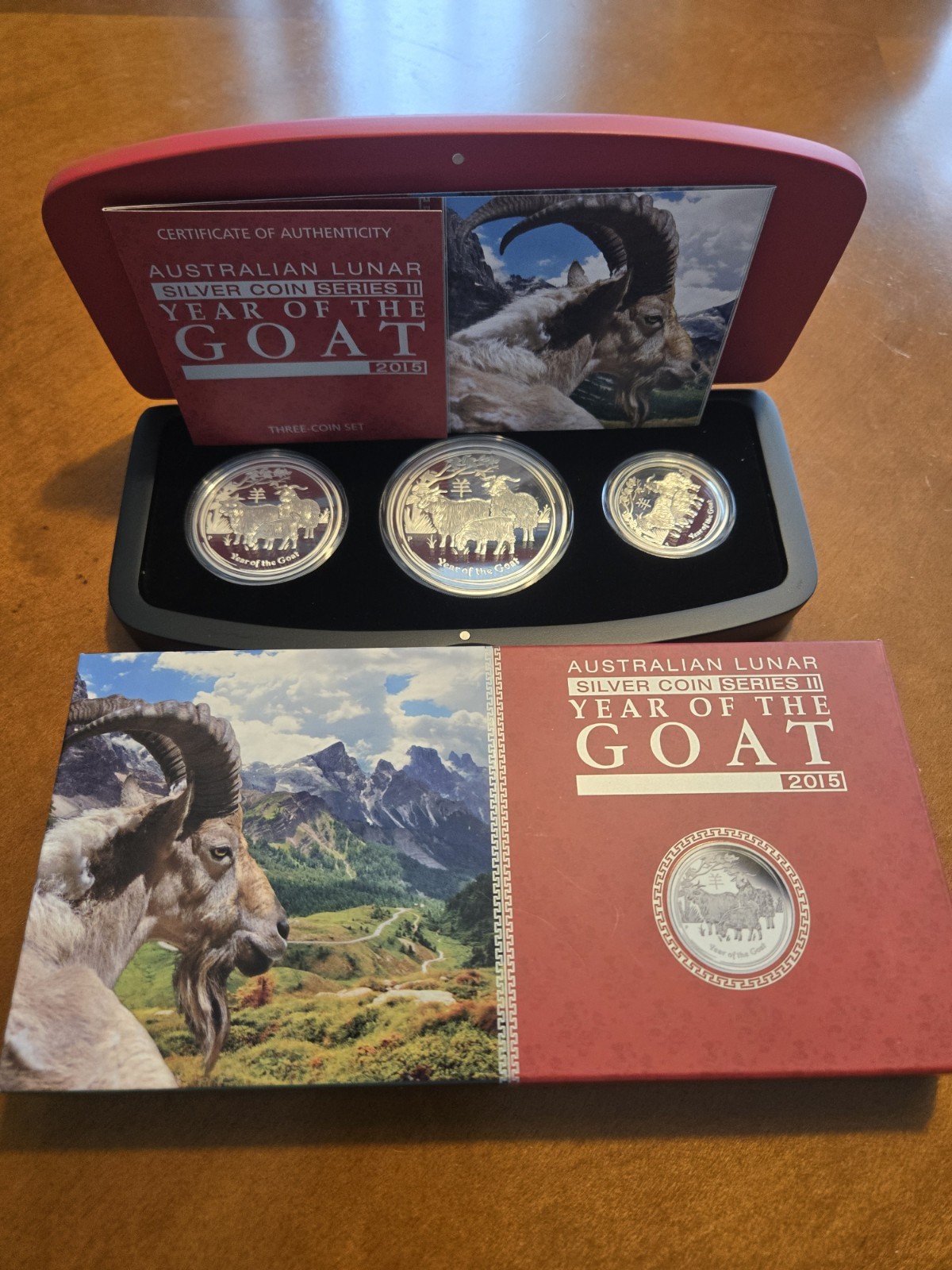 2015 Year Goat Sheep Ram Lunar Zodiac 3 Coin Pure Silver Proof Set 3.5 Oz Total