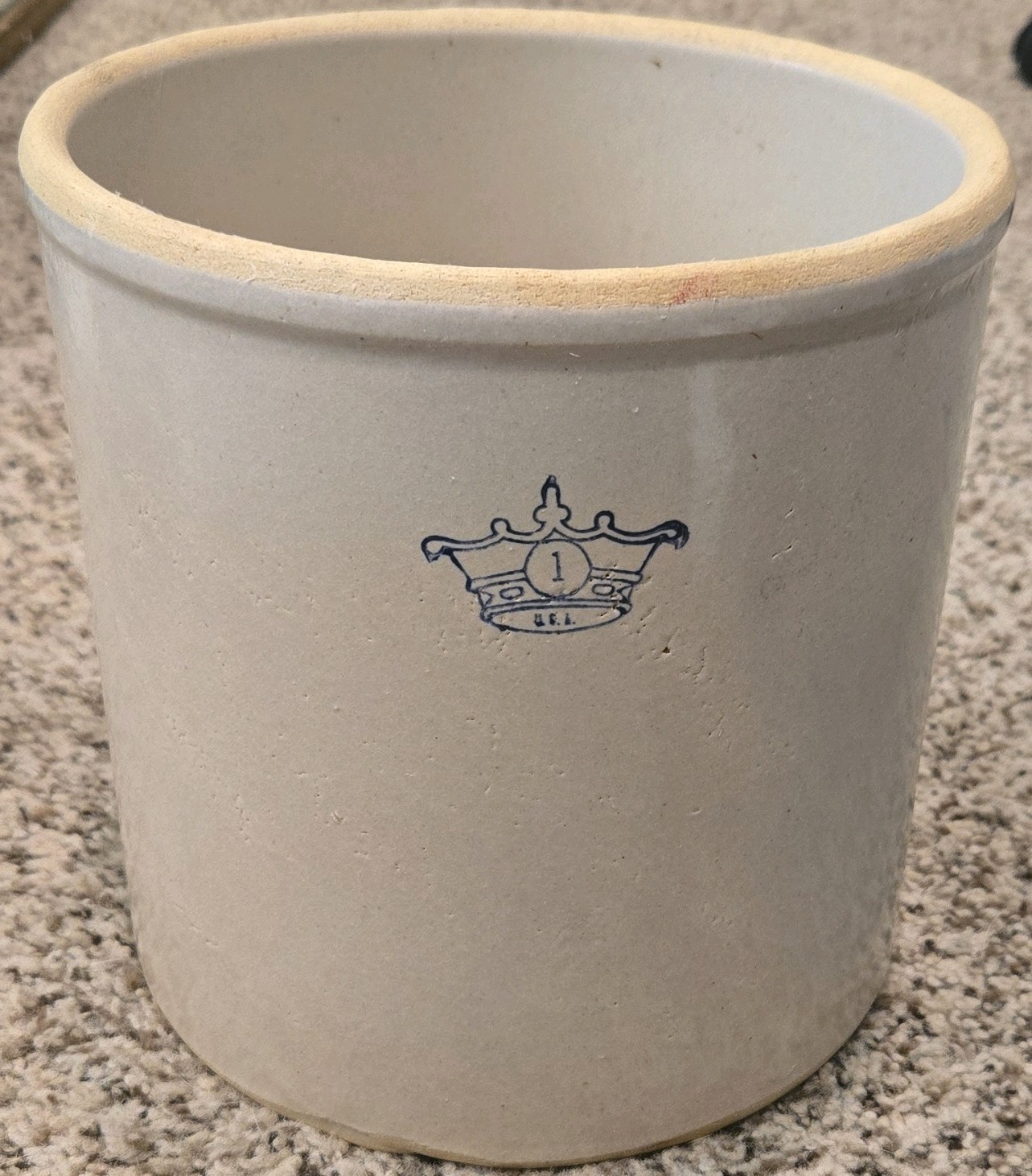 Vintage Robinson Ransbottom 1 Gallon Blue Crown Stoneware Crock – Glazed – USA