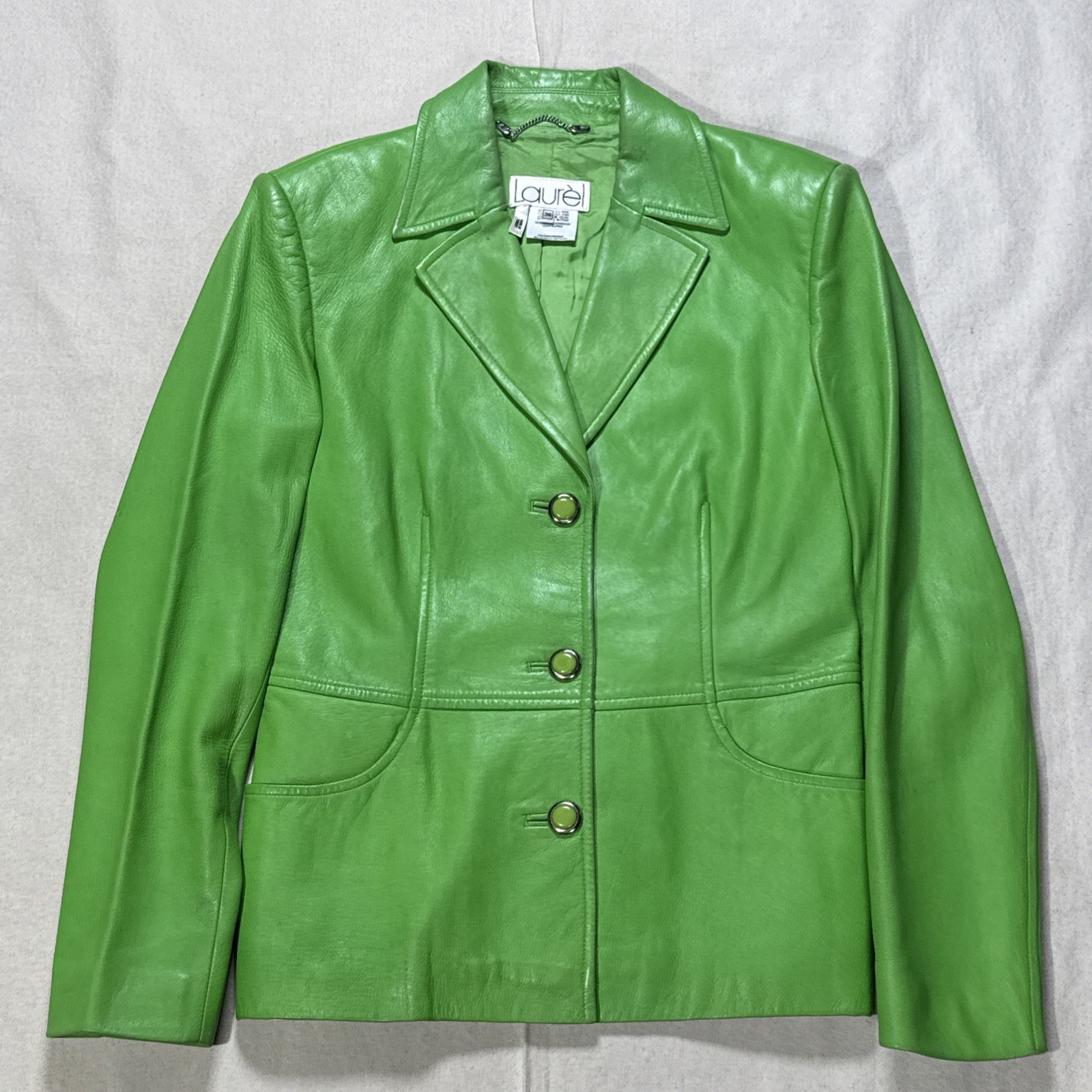 LAUREL BY ESCADA Womens Vintage Green Leather Blazer Jacket Sz 36 LAUREL BY ESCADA Womens Vintage Green Leather Blazer Jacket Sz 36