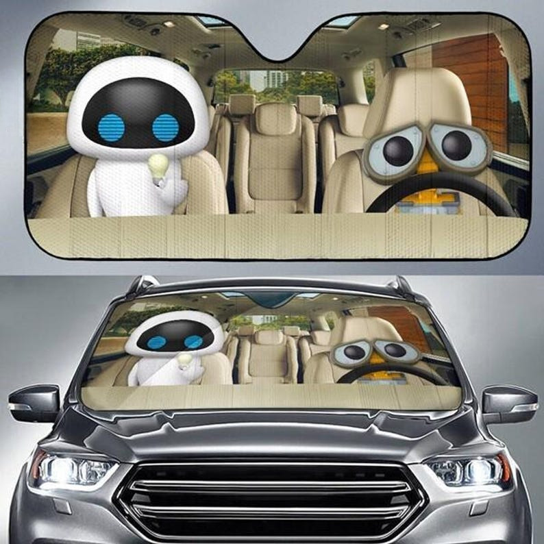 Wall-E And Eve Riding Car Birthday Gift For Fan Car Windshield Sun Shade