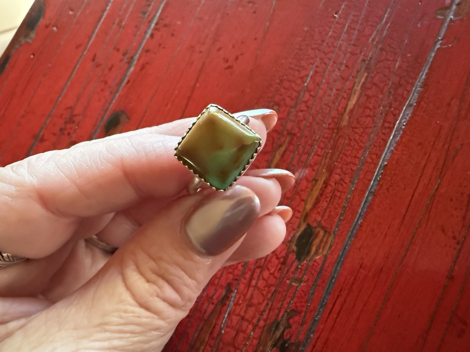 LAJR Native American Sterling Silver Green Turquoise Ring Size 8.5 Signed LAJR Native American Sterling Silver Green Turquoise Ring Size 8.5 Signed