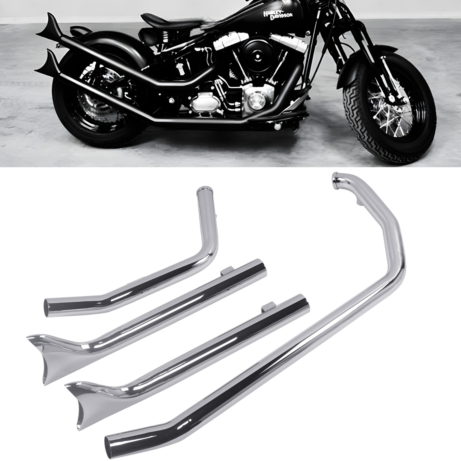 Fishtail Upsweeps for 86-17 Narrow Tire Harley Softail Exhaust Pipes Amazing\'