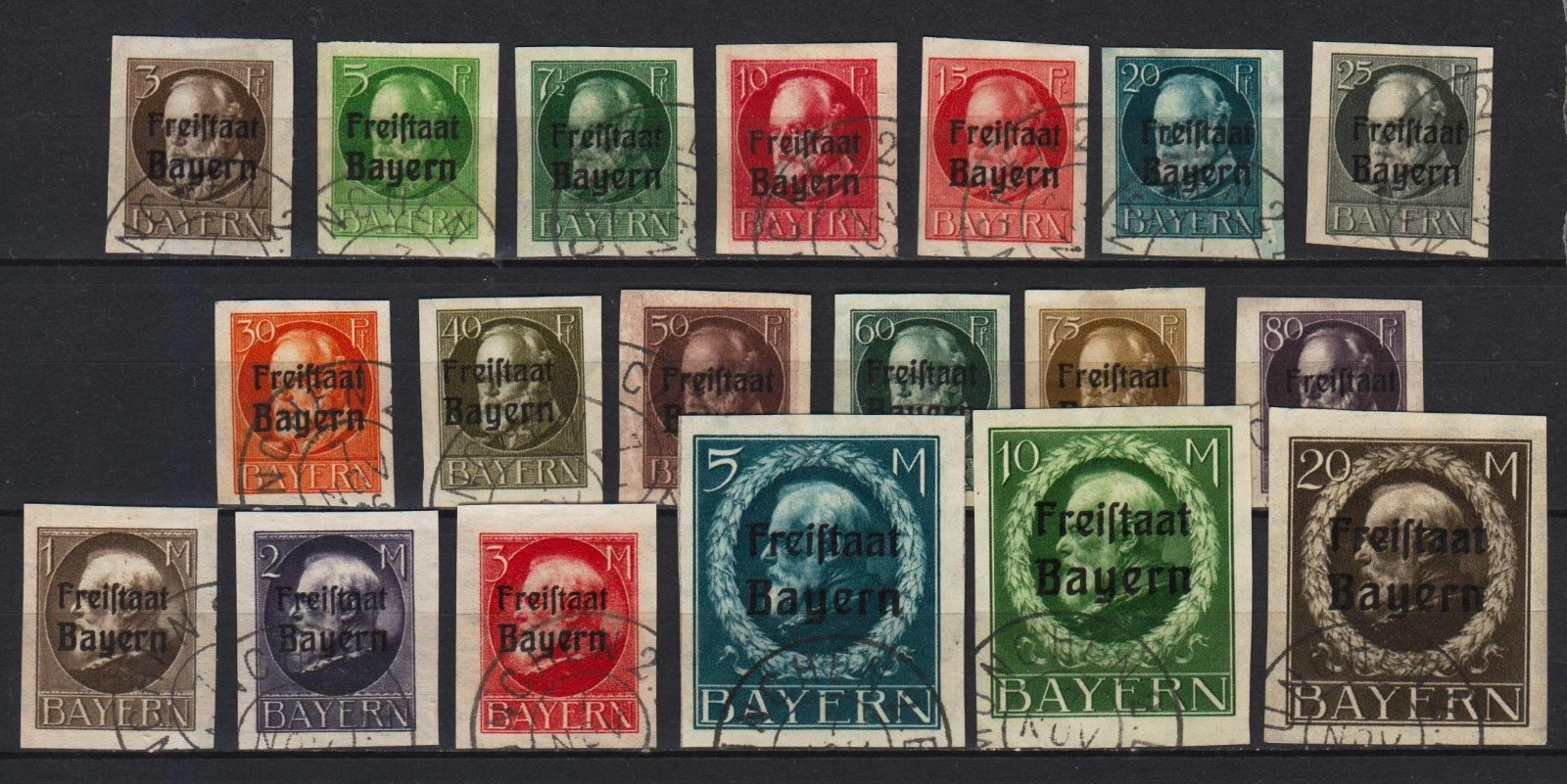 + GERMANY BAYERN Mi.# 152B-170B COMPLETE SET PERFECT USED Michel 600€