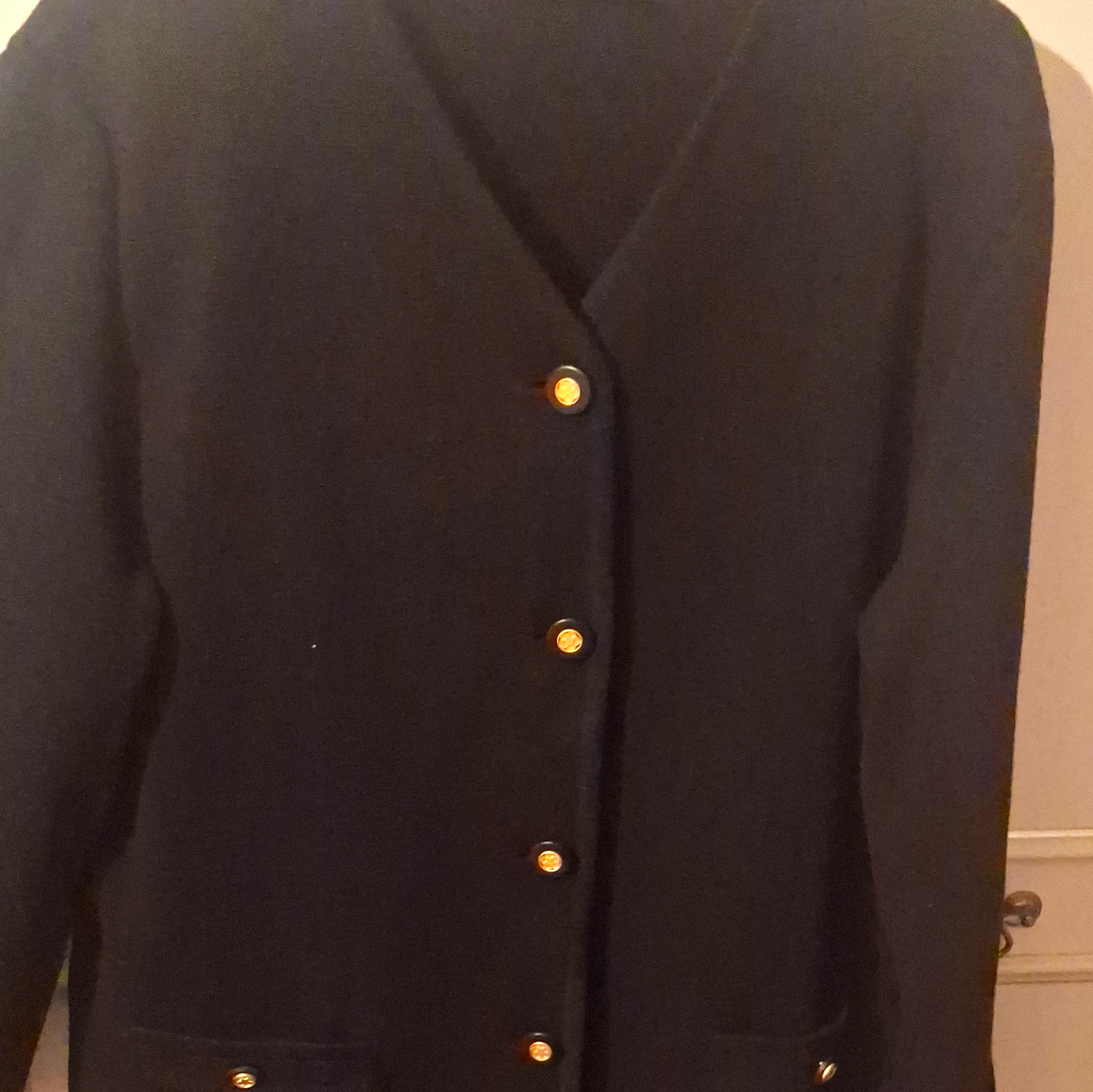 Vintage Jonelle 100% Wool Skirt Suit Set Black Gold Button Cardigan 18 Vintage Jonelle 100% Wool Skirt Suit Set Black Gold Button Cardigan 18