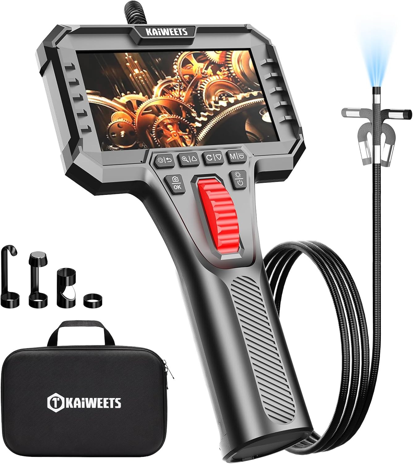 Two-Way Articulating Borescope Camera with Light, 0.25In Slim Probe, Industrial