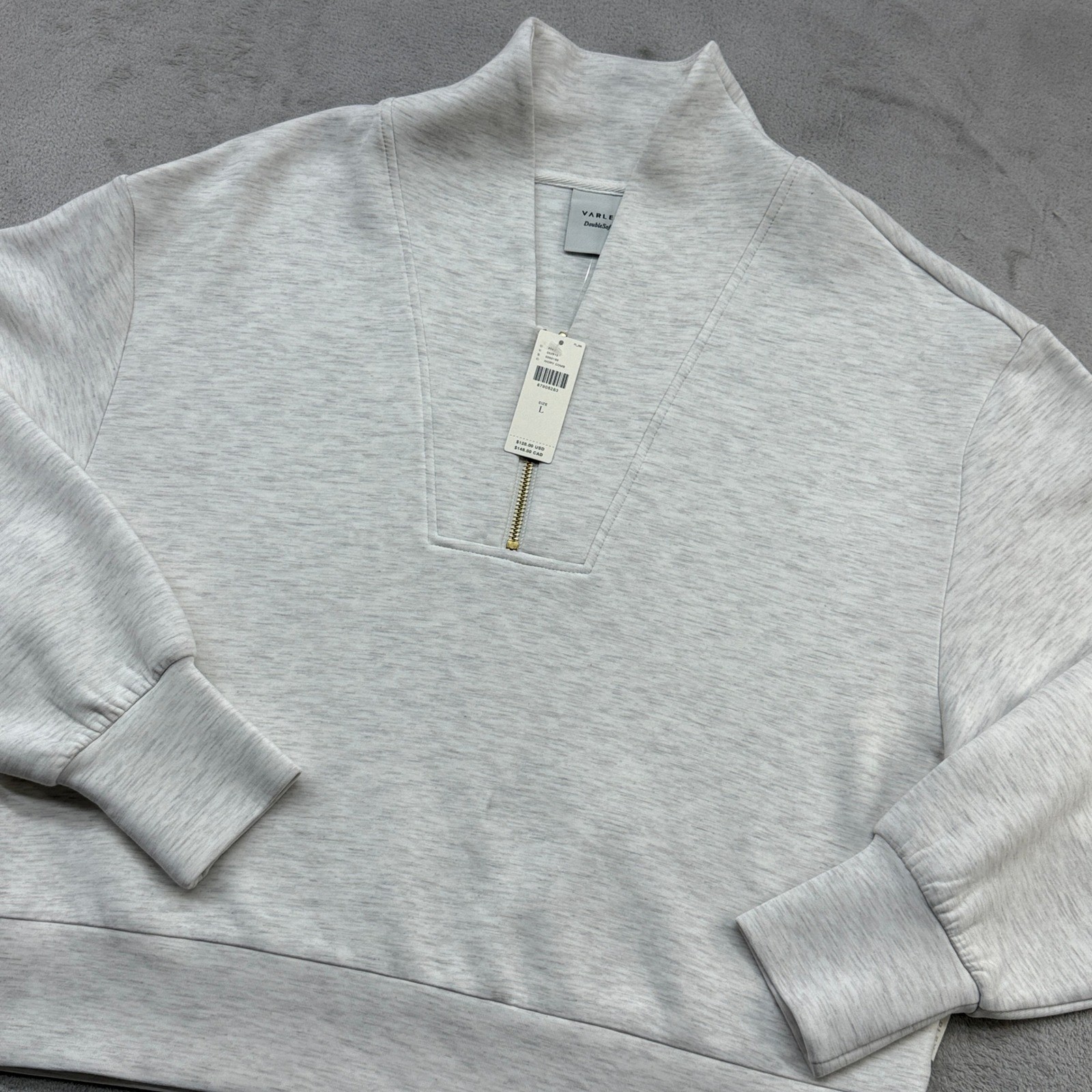 Varley Davidson Sweat Pullover Women L Ivory DoubleSoft Quarter Zip Quiet Luxury