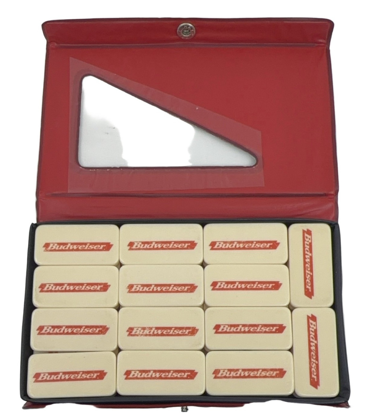 Budweiser Double Six Dominoes Set Case Beer Theme Vintage 28 Pc Collectible