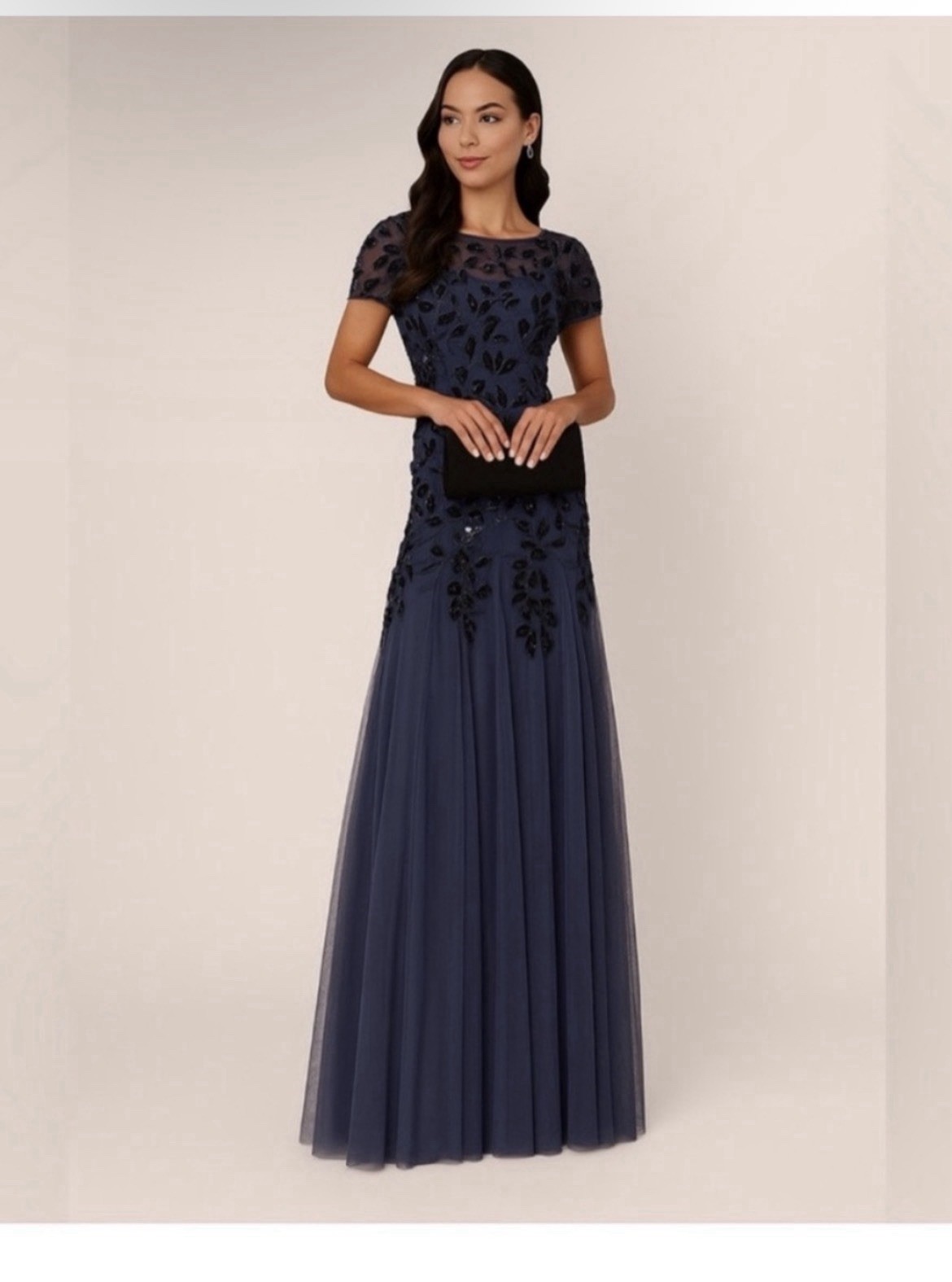 Adrianna Papell Smoky Periwinkle Blue Beaded Formal Gown NWT Size 16 MOG GALA