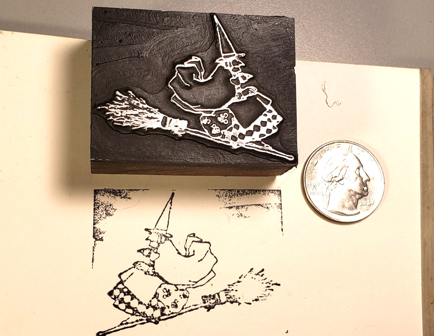 Vtg HALLOWEEN WITCH Printing Letterpress PRINTER TYPE BLOCK Printer\'s Print Cut