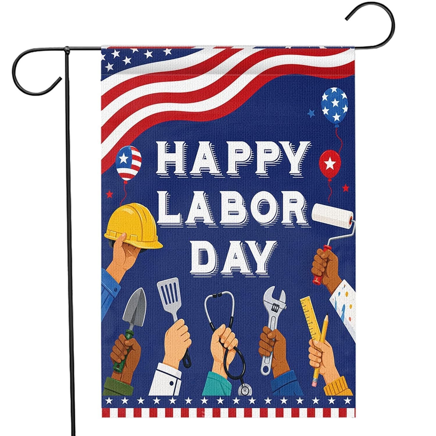 Labor Day Garden Flag, Happy Labor Day Decorations for Outside 12x18 Inches