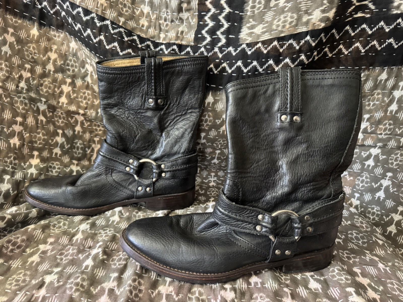 Frye Phillip Harness Moto Motorcycle Black Leather Boot 9.5 women’s 