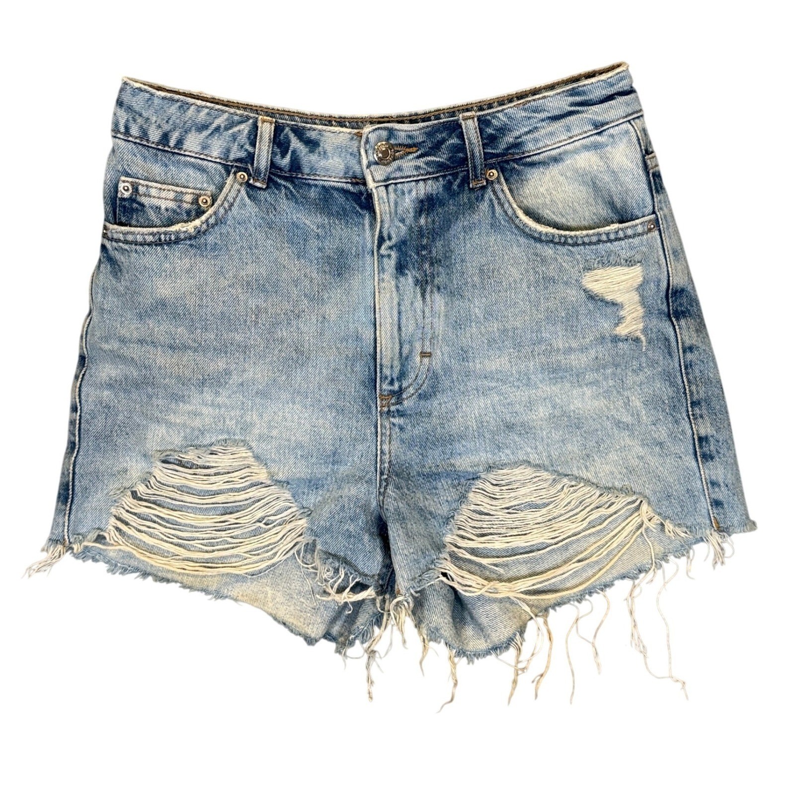 Topshop Mom Denim Shorts Womens High Waisted Distressed US 6 Blue