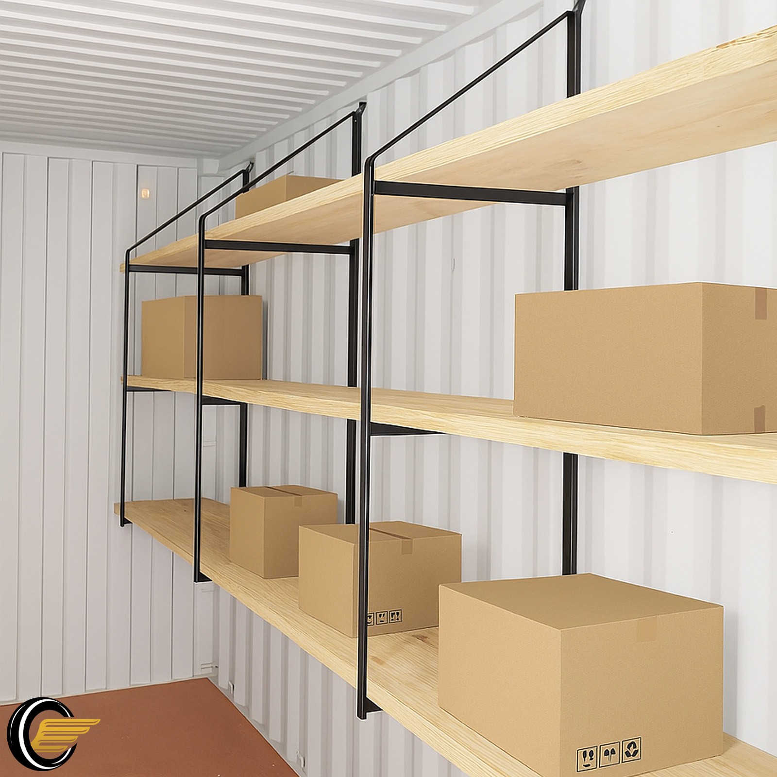 4 Pack Black Cargo Shipping Container Shelving Shelf Brackets Universal Fitment