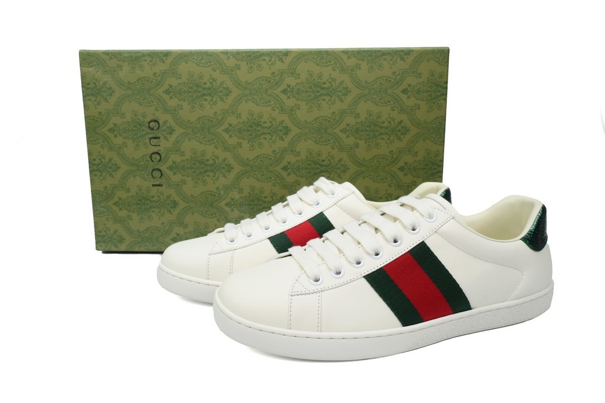 Gucci Ace 620548 03EG O9085 Men White Leather Web Stripe Low Top Sneakers 