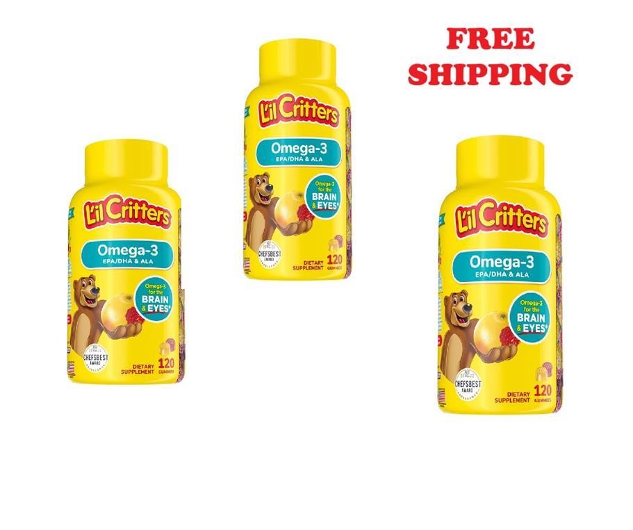 3 NEW LIL CRITTERS OMEGA-3 EPA/DNA & ALA 120 GUMMIES ZESTY RASPBERRY LEMONADE